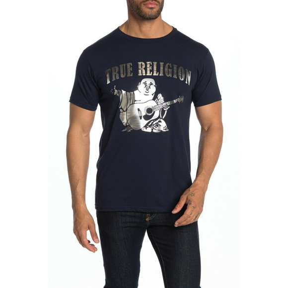 True Religion Men's Metallic Buddha Logo Tee - Picture 1 of 2